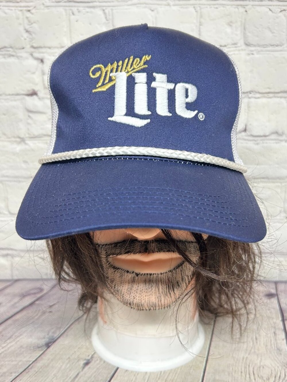 Miller Lite Beer Trucker Hat Mesh Rope Cap Snapback Navy Blue White Adjustable